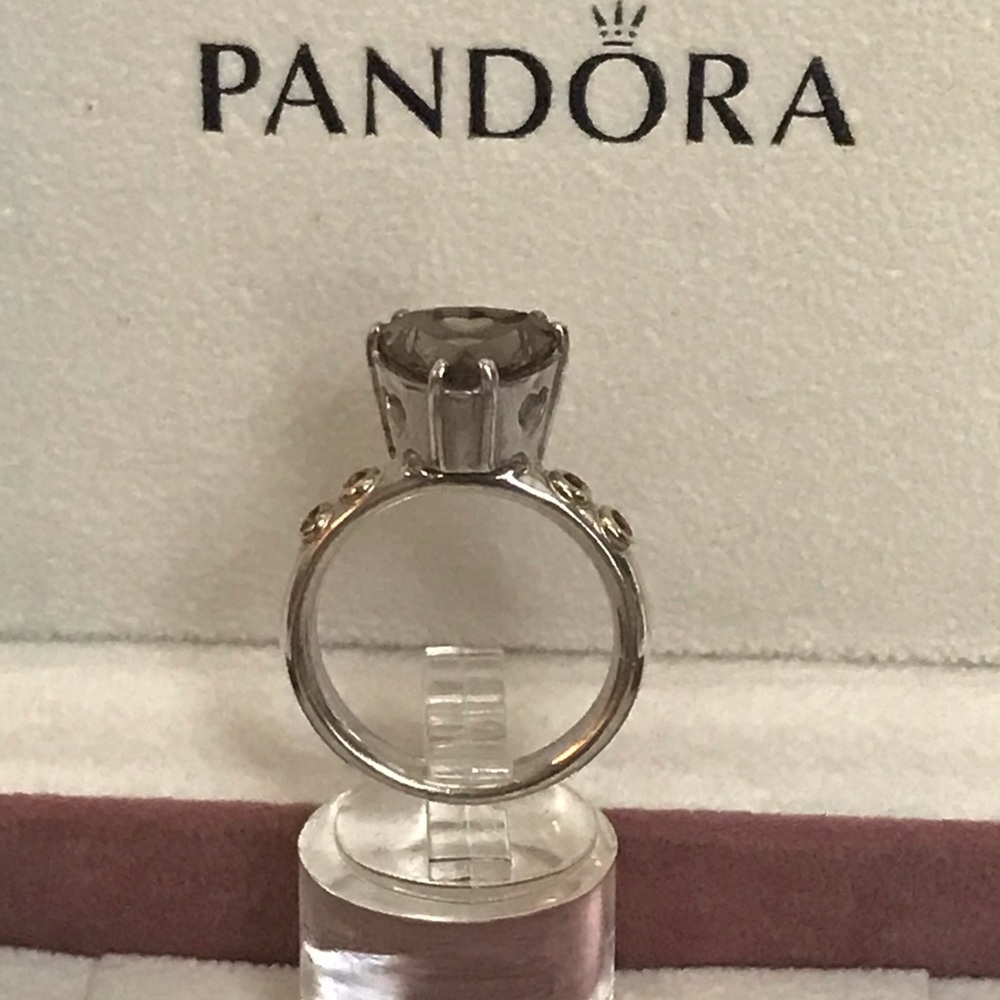 Pandora Trillion Cut Smoky Topaz Ring - Picture 3 of 9